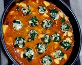 A picture of step 8 of Spinach Malfatti (Spinach Paneer Balls in Roasted Bell Pepper & Walnut Gravy).