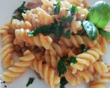 A picture of step 4 of Fusilli with Bell Pepper, Ricotta, and Sausage Cream.