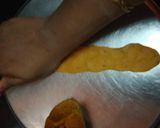 A picture of step 2 of Fafda with fried mirchi.