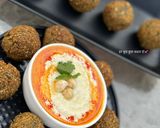 A picture of step 6 of Falafel and hummus.
