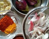 A picture of step 1 of Vangi bhat(eggplant rice).