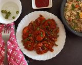 A picture of step 4 of Prawns Manchurian.