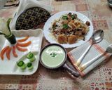 A picture of step 6 of Awadhi biryani layered with soya chaap.