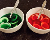 A picture of step 4 of Bacon and Jalapeno Deviled Eggs colored for Christmas.