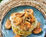 A picture of step 6 of Spaghetti Alfredo with Rosemary Butter Shrimp.