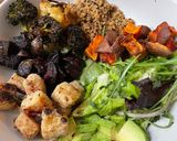 A picture of step 3 of Buddha bowl with roasted veg and crispy tofu.
