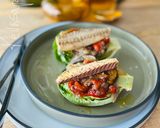 A picture of step 3 of Tudela Lettuce Hearts with Escalivada and Mackerel.