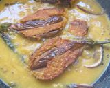 A picture of step 3 of Brinjal dip Dal curry.