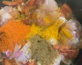 A picture of step 2 of Chicken masala with peas pulao rice.