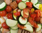 A picture of step 5 of My Quick smoked Sausage & Veg in a BBQ sauce.💚.
