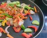 A picture of step 2 of One Pot Paneer Steak with sauted veg and beetroot curd.