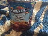 Linguinne Pasta, Progresso Vegetable Classic Soup and Leftover Dandelion Greens