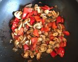 A picture of step 3 of Cod with mushroom and red pepper.
