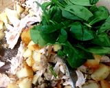 A picture of step 3 of My Stirfry leftover Turkey,Roast Potatoes,stuffing and Spinach🤩.
