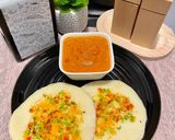 A picture of step 5 of Instan Rava uttapam and onion tomato chutney.