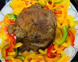 A picture of step 4 of Butter Beef Steaks serve with pepper white sauce and stir fry veggies.