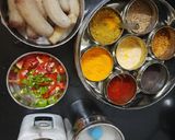 A picture of step 1 of Stuffed Bell Pepper fritters with ridge gourd (turiya) chutney.