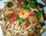 A picture of step 4 of Prawns spaghetti.