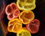 A picture of step 1 of Cheesy Piggy crockpot stuffed peppers.