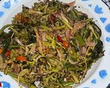 Foto langkah ke 6 dari resep Tumis Sayur Daun Gingseng Bunga Pepaya Kecombrang.