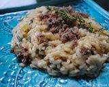 A picture of step 14 of Venison sausages risotto.