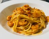 A picture of step 6 of Shrimp Pasta with Tomato Sauce.