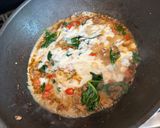 A picture of step 6 of Creamy Garlic Chicken Pasta with Tomato Spinach & Mushrooms.