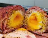 A picture of step 7 of Bacon Wrapped Rice Ball with Soft Boiled Egg.