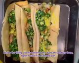 A picture of step 10 of Buckwheat Crêpes with spinach, leeks, bacon and Gruyère cheese.