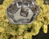 A picture of step 5 of Tawa chicken chutney roll.
