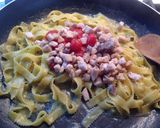 Foto del passaggio 9 della ricetta Frastagliate all'uovo con pescespada, crema di melanzane e pomodorini datterini
