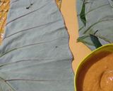 A picture of step 2 of Arum  leaves  Discs (colocasia leaves pinwheels).