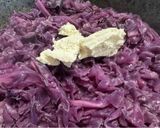 A picture of step 4 of Purple Cabbage Soup with Sheep’s Milk Ricotta and Kamut Bread Croutons.