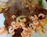 A picture of step 4 of My Sons favourite Surf 'n' Turf with Ribeye Steak. 😋#2Flavours.