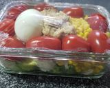 A picture of step 6 of [Diet Series] Avocado Tofu Tuna Salad with Boiled Egg, Cherry Tomatoes, and Corn.