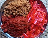 A picture of step 2 of Fresh Red Bullet chilli pickle.
