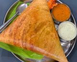 A picture of step 4 of South Indian dosa with coconut chutney sambhar.