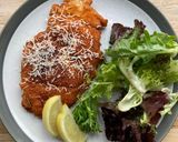 A picture of step 5 of Chicken Milanese.