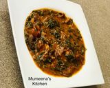 A picture of step 7 of Ogbono soup with white amala.