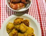 A picture of step 1 of Dumplings and chicken repaid with bacon.