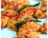 A picture of step 3 of Beetroot dhokla in idli moulds.
