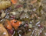 A picture of step 5 of Persian-inspired herby soup (ghorme sabzi).