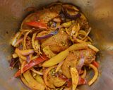 A picture of step 5 of Curry chicken enchiladas (includes overnight marinading).