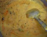 A picture of step 4 of Pakodi ki kadhi with plain rice.