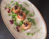 A picture of step 3 of Scallops With A Black Pudding Crumb, Fennel & Cucumber Salad, Pea & Pea Shoots And Apple Purée.