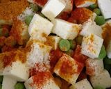 A picture of step 1 of Peas Paneer in my style.