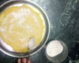 A picture of step 11 of Shahi mango khandvi with Mango rabari.