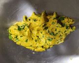 A picture of step 1 of Methi Thepla with boondi Raita and Sweet Mango pickle.