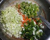 A picture of step 4 of American chopsuey with fried rice.