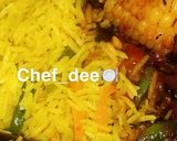 A picture of step 5 of Indian fried rice with corn nd fish soup.